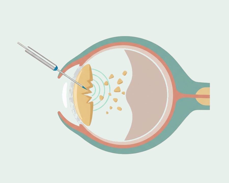 Illustration einer Augenoperation mit Injektion in das Auge.